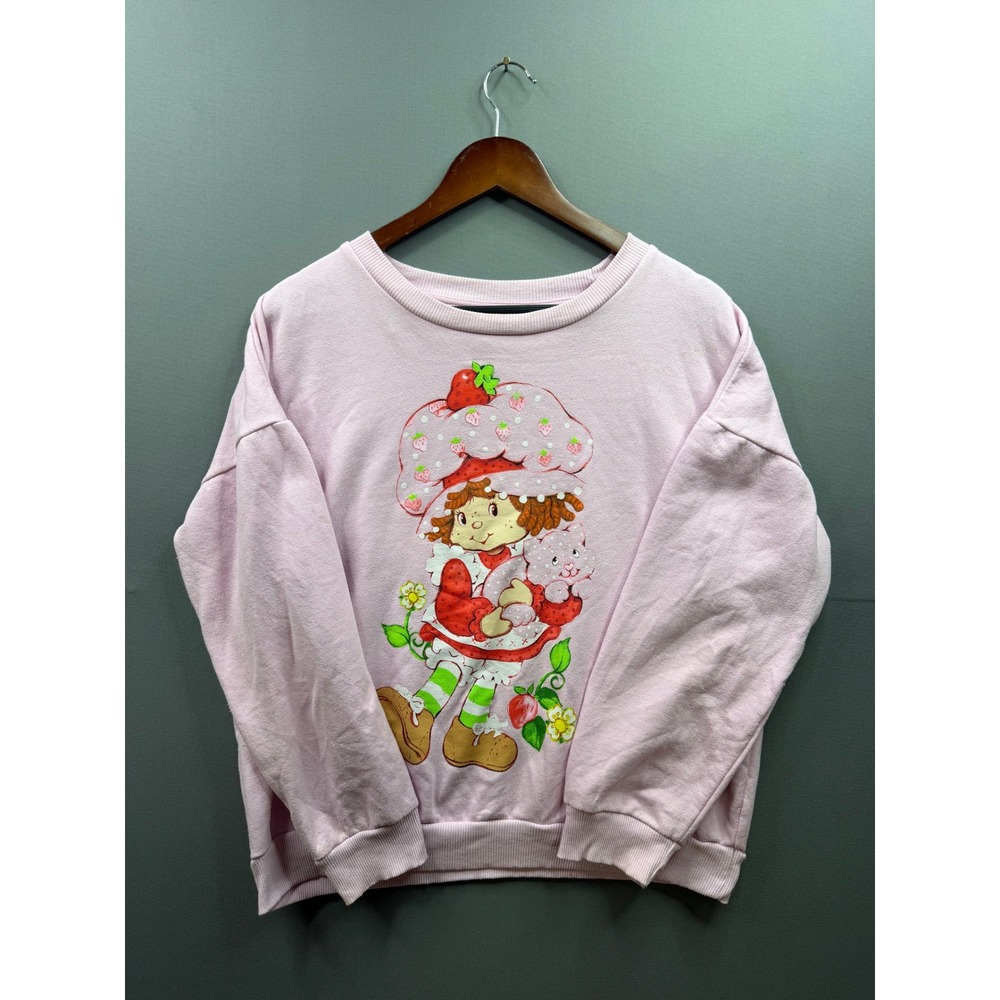 Strawberry Shortcake Sweatshirt Womens Pink Graphic Retro Pullover Large